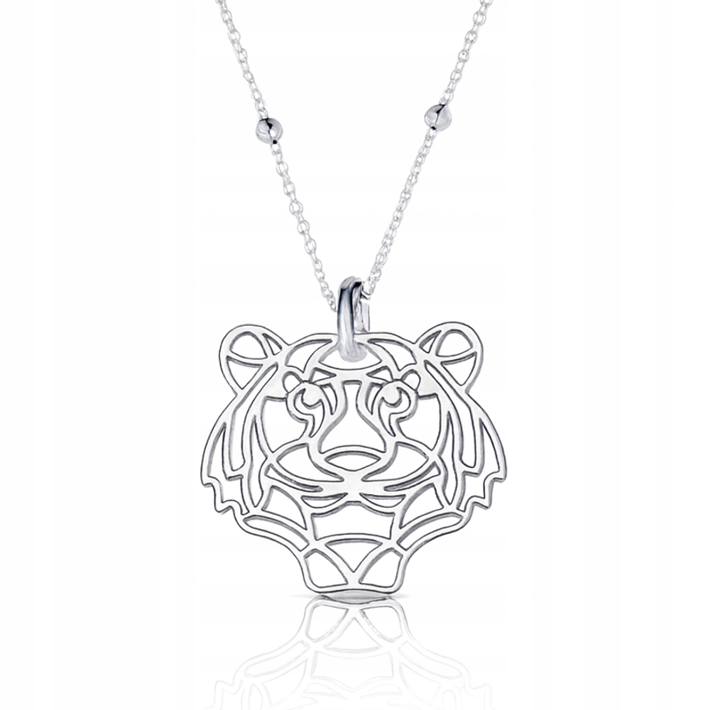 Tygr Hlava Tygra Stříbrný kuličkový náhrdelník stříbro 925