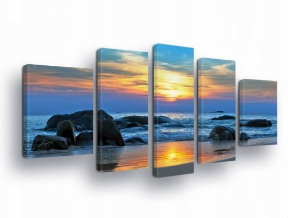 Obraz 170x100 Západ slunce moře pláž kameny vlny nebe příroda umění
