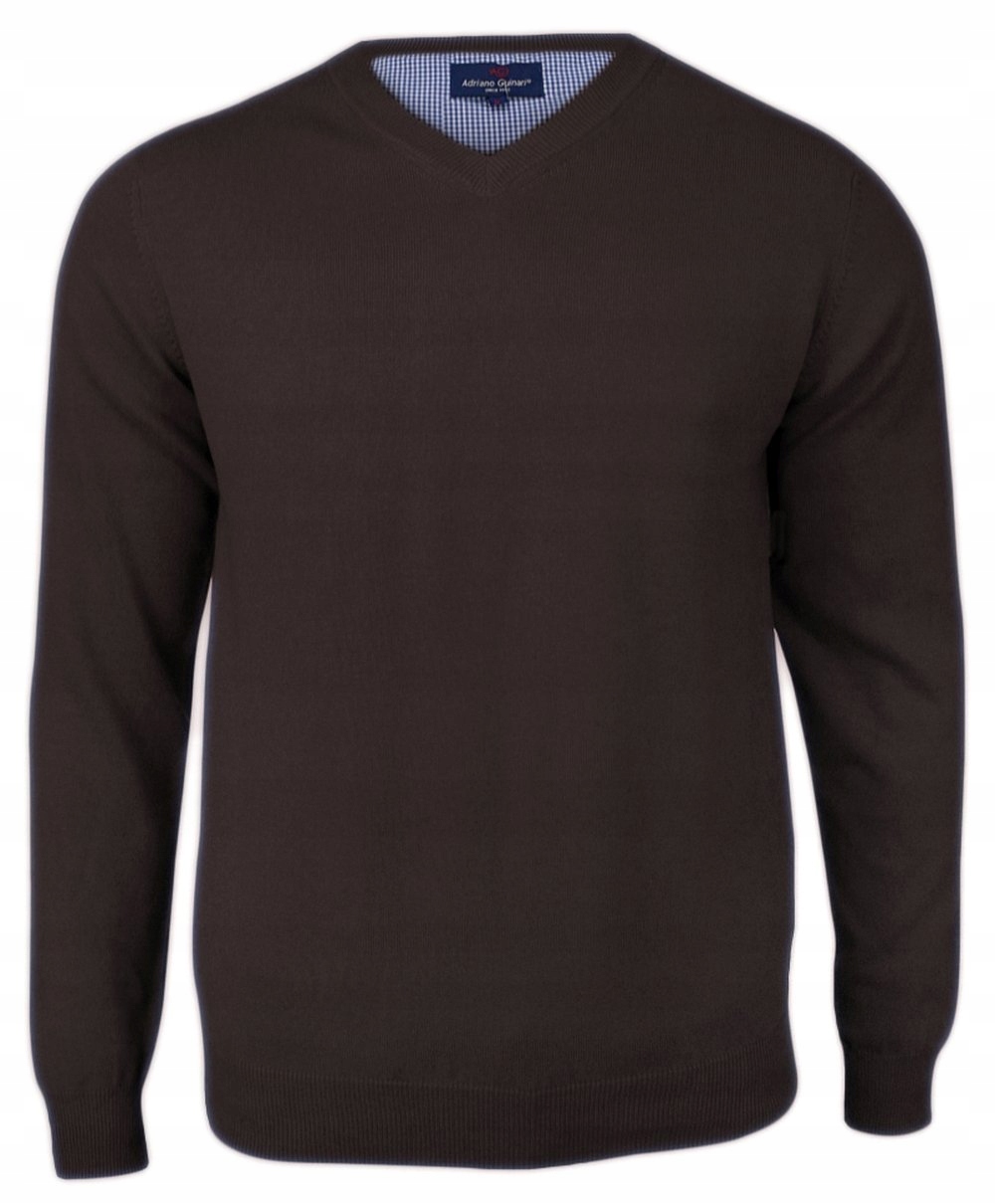Čokoládový pánský svetr s výstřihem do V (V-neck) Adriano Guinari Bavlna M