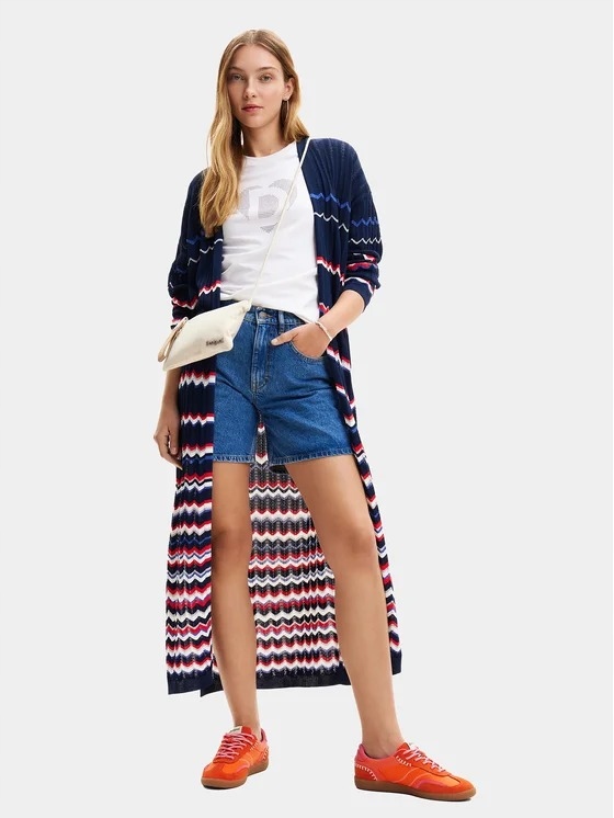 Desigual Dlouhý Vícebarevný Kardigan S Cikcaky M 2DA