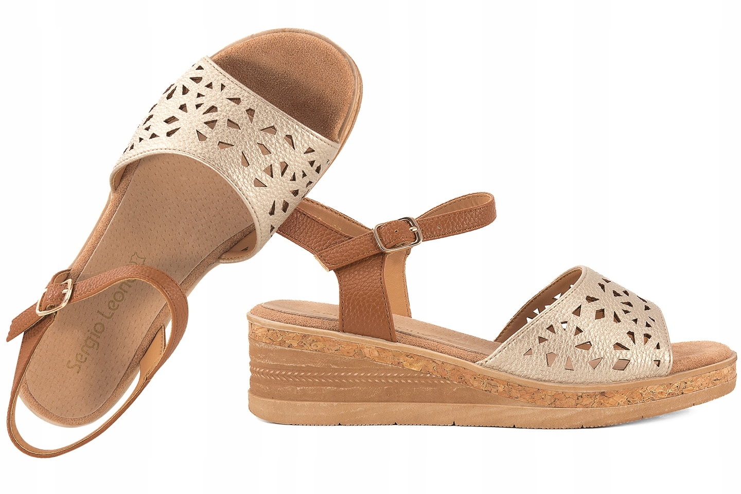 Sergio Leone SK193 Ažurové Dámské Sandály Na Klínku, zlaté, 38