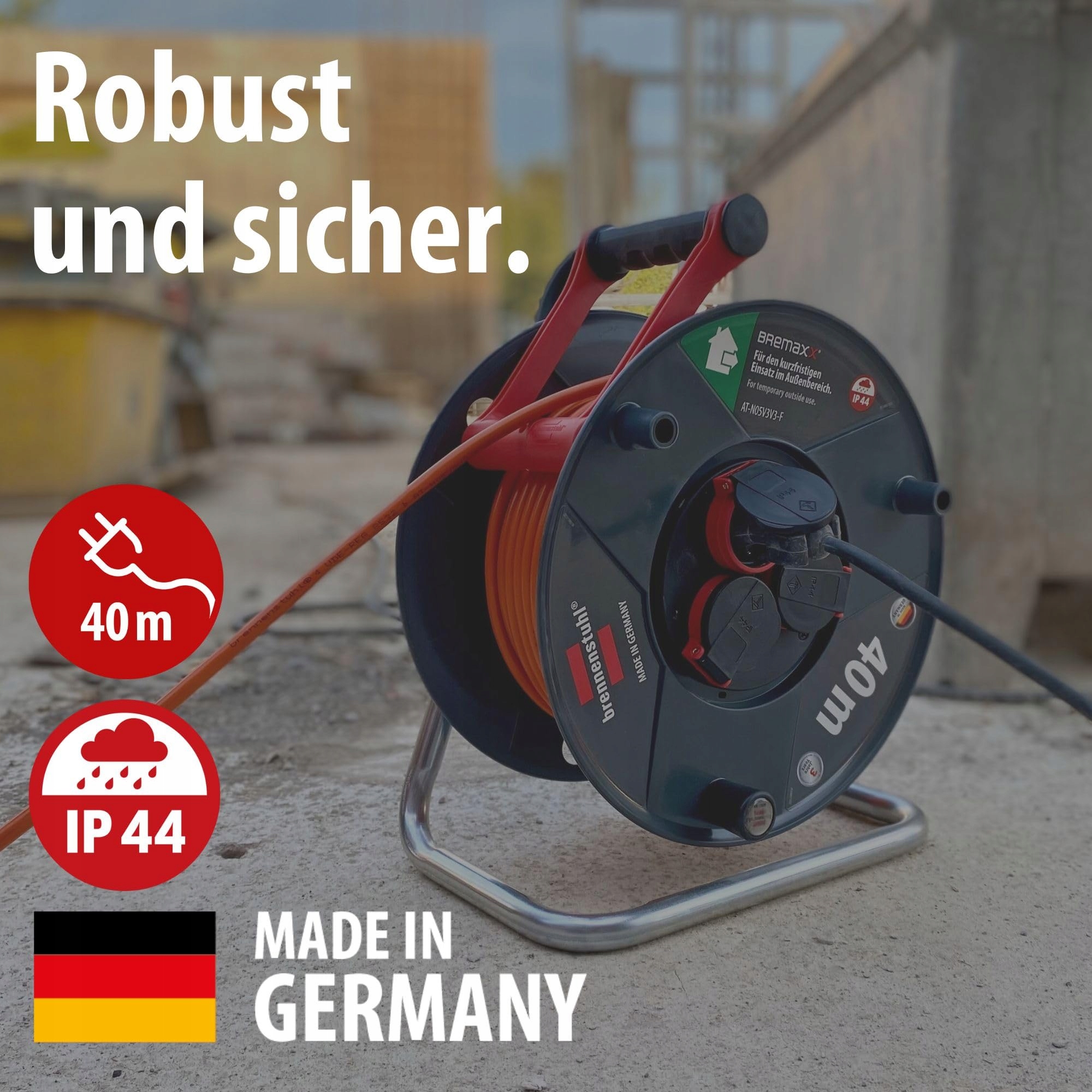 BRENNENSTUHL Kabeltrommel 40m IP44 3 Gniazda Ochrona Przed Przegrzaniem — miniatura 3