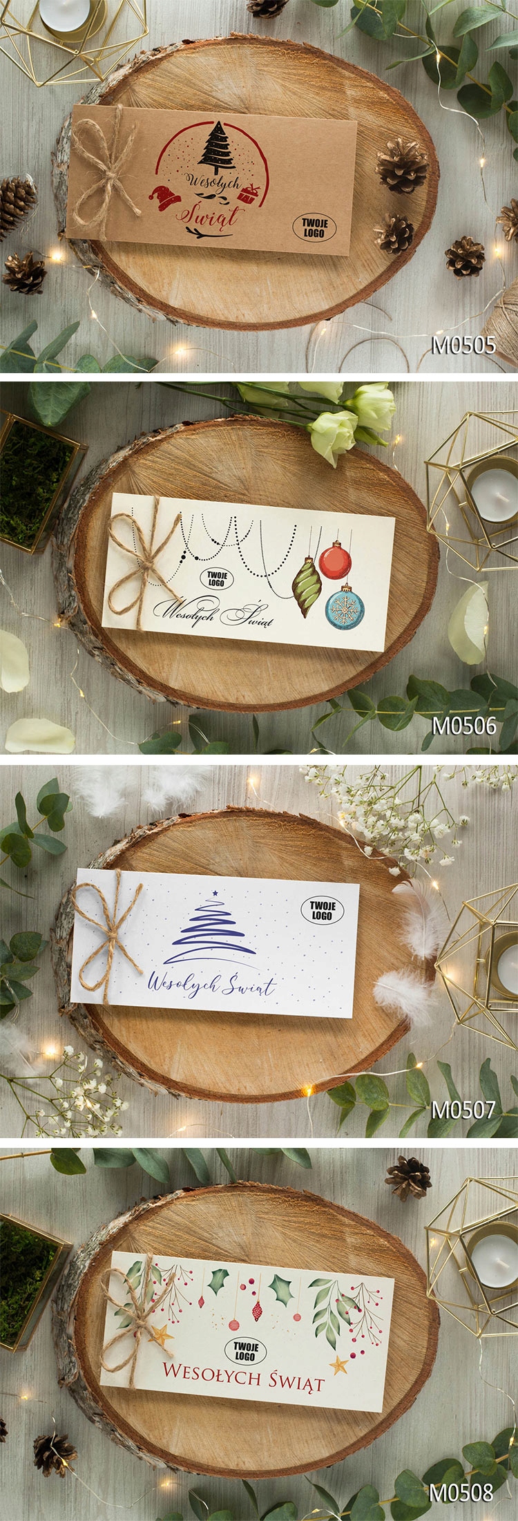 Życzenia świąteczne z firmowym logo dużo wzorów Rodzaj kartki okolicznościowe