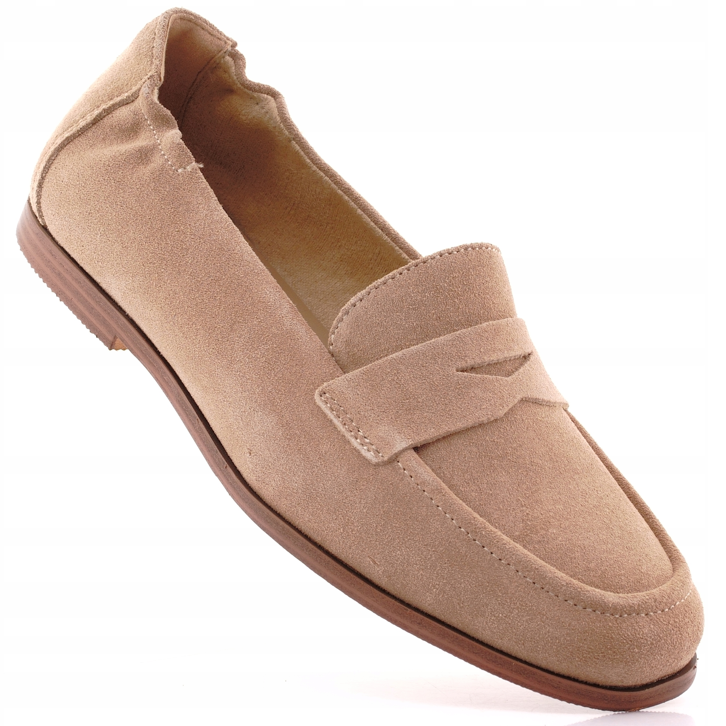 Vinceza Damskie Mokasyny Beżowe Zamszowe Półbuty Lordsy Skórzane 18122 41