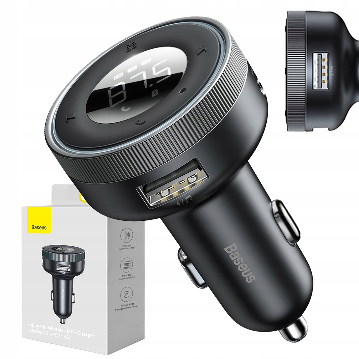 TRANSMITER FM BLUETOOTH ŁADOWARKA SAMOCHODOWA USB 2.4A PD TF AUX, BASEUS