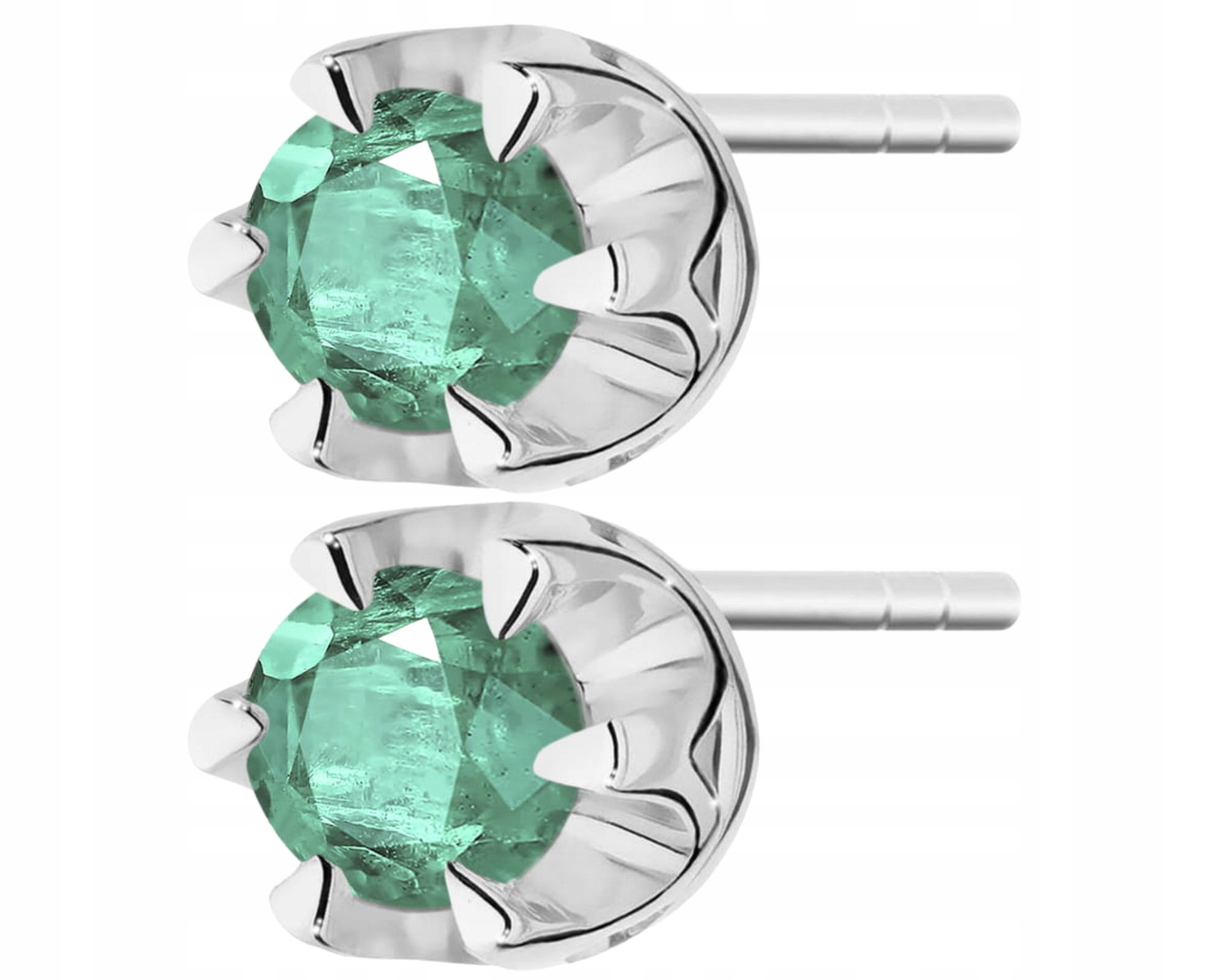 Bílé Zlaté Náušnice S Brilianty A Zelenými Smaragdy, Tyčinka 585