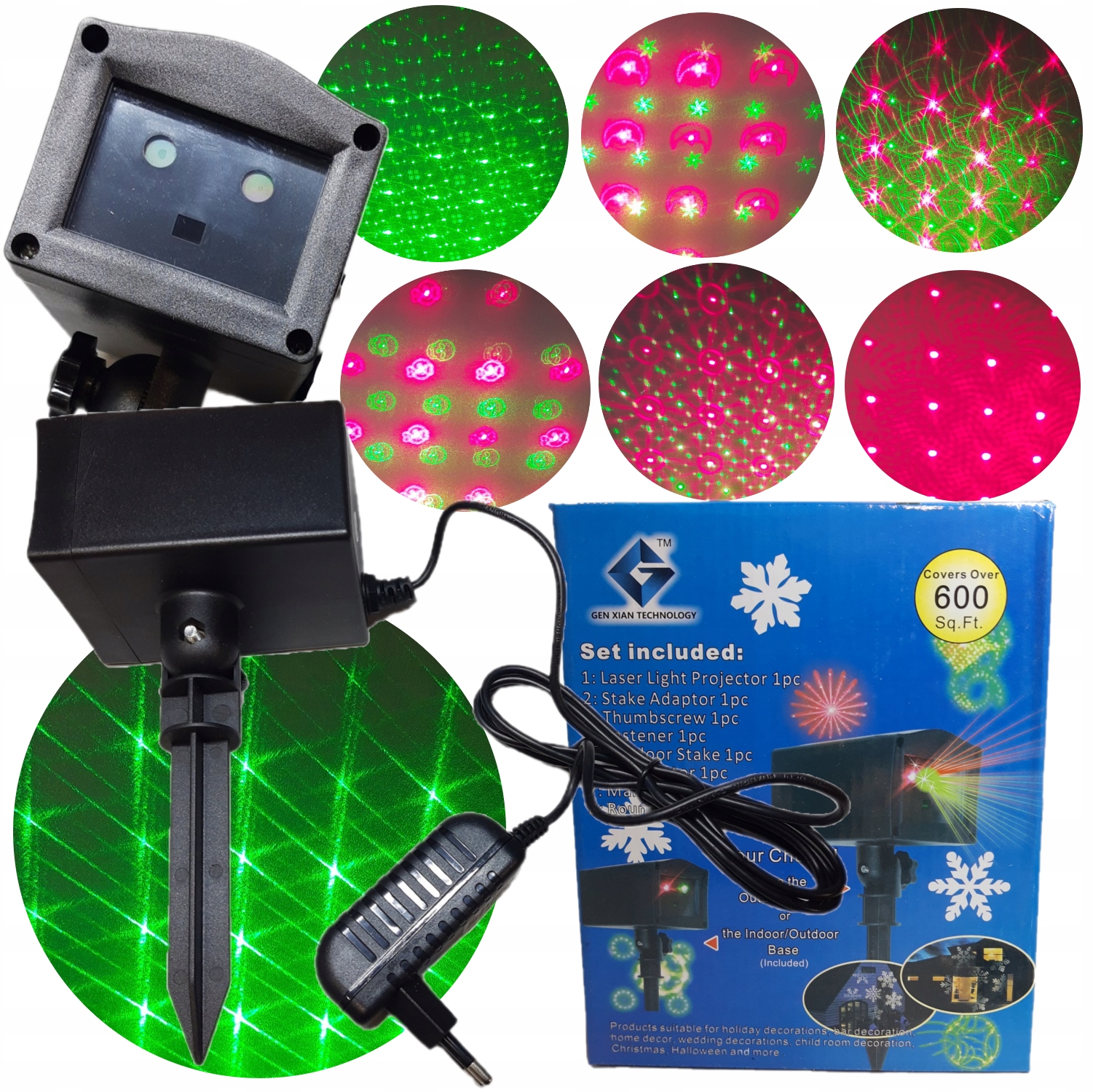 PROJEKTOR LASEROWY KOLOROWY MIX WZORÓW AUTOMAT IP44