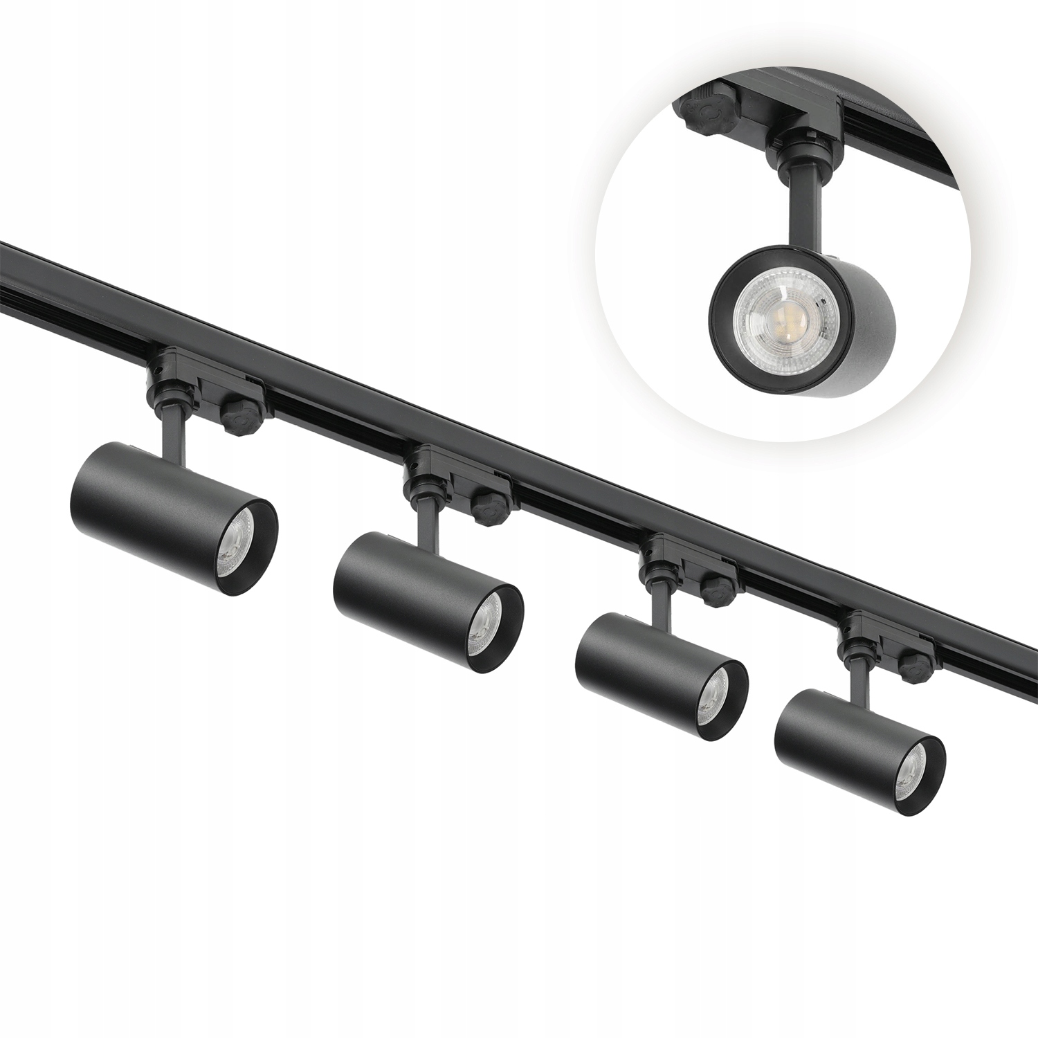 3-fázový koľajnicový set 4x Lampa GU10 2x koľajnica 1 m rovný spoj Čierny