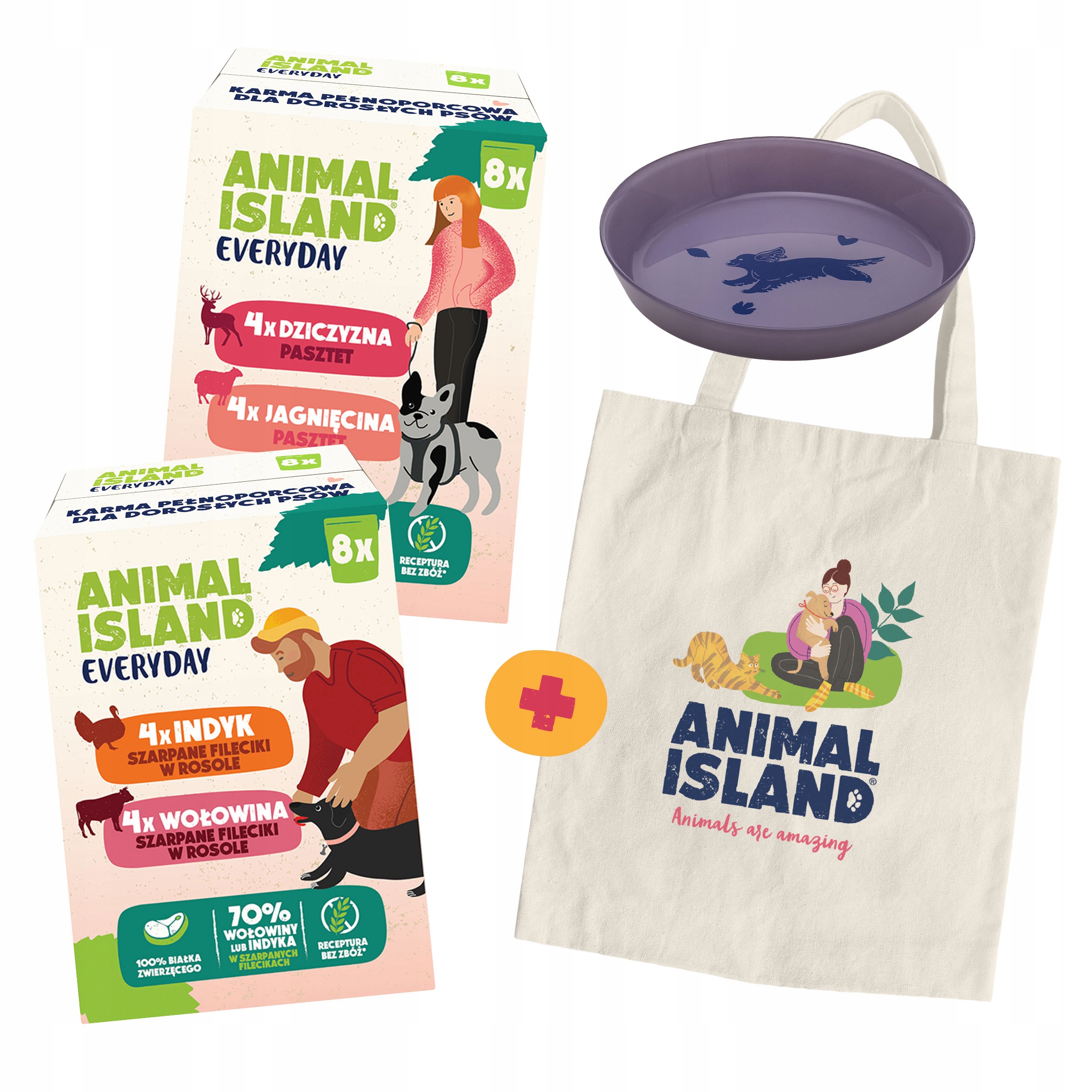 Animal Island Mix Mięs Saszetki 16×150 g Szklany Talerzyk &Torba