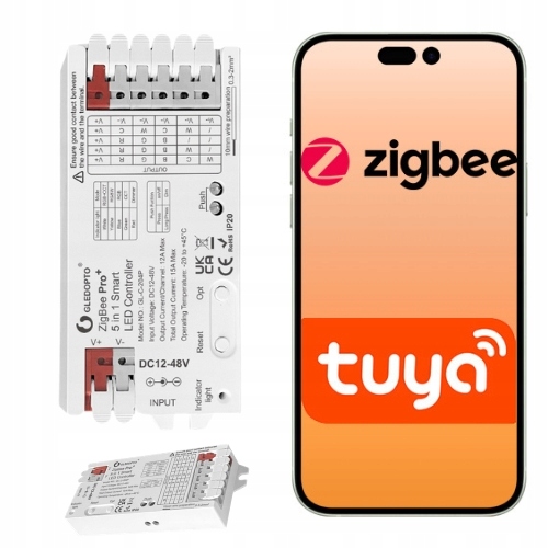 Ovladač ZigBee pro Led pásky Rgbw Rgb Cct stmívač 12-48V 720W Tuya Smart