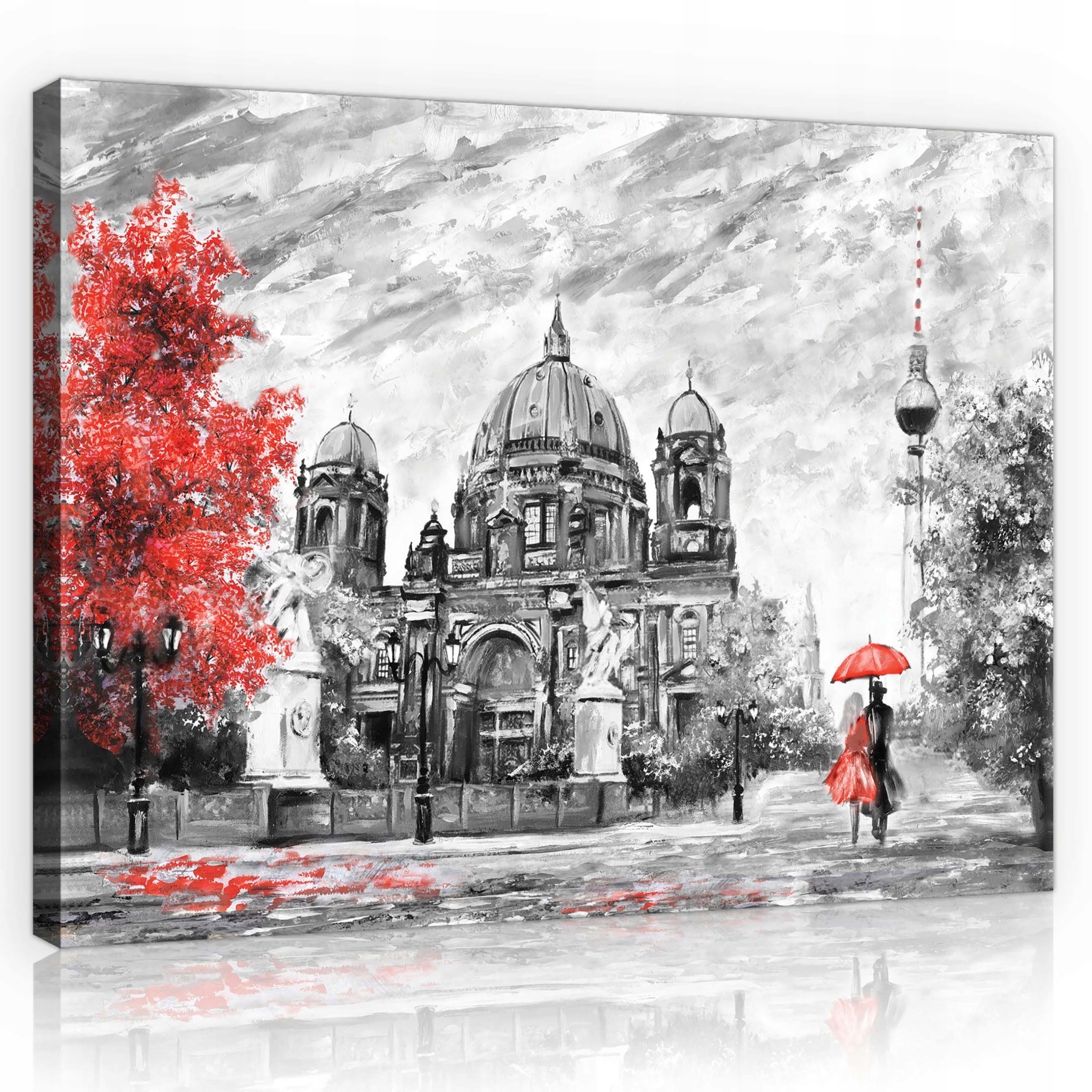 Obraz 80x60 Berlín městská krajina pár červený deštník monochromatický