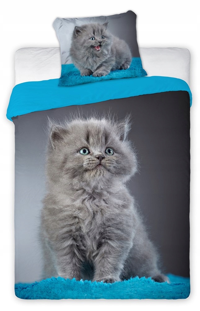 

Pościel 140x200 Kotek kot szary niebieski kocyk