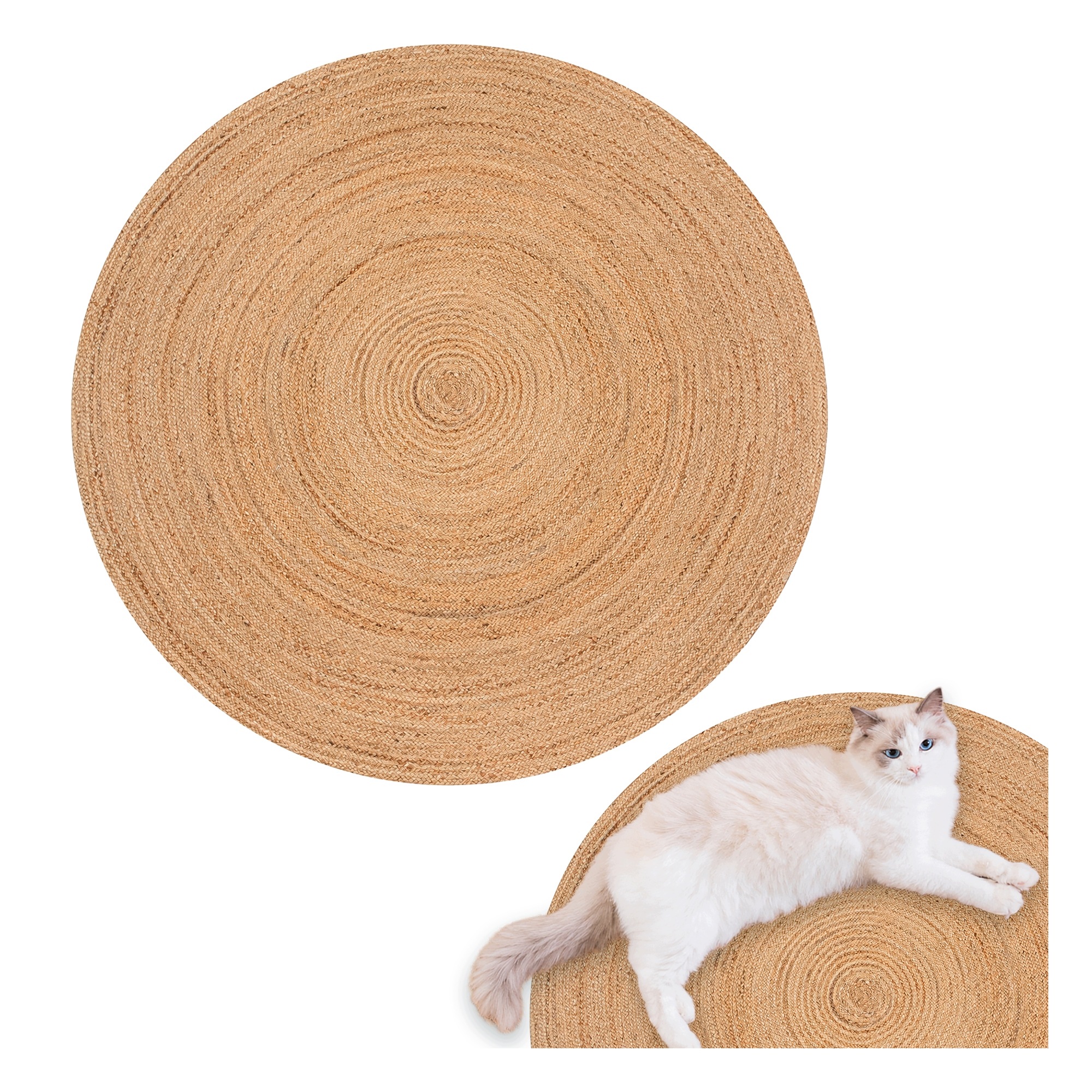 Kulatý Koberec Z Juty 120 CM Z Přírodní Béžové Pleteniny V Boho Stylu
