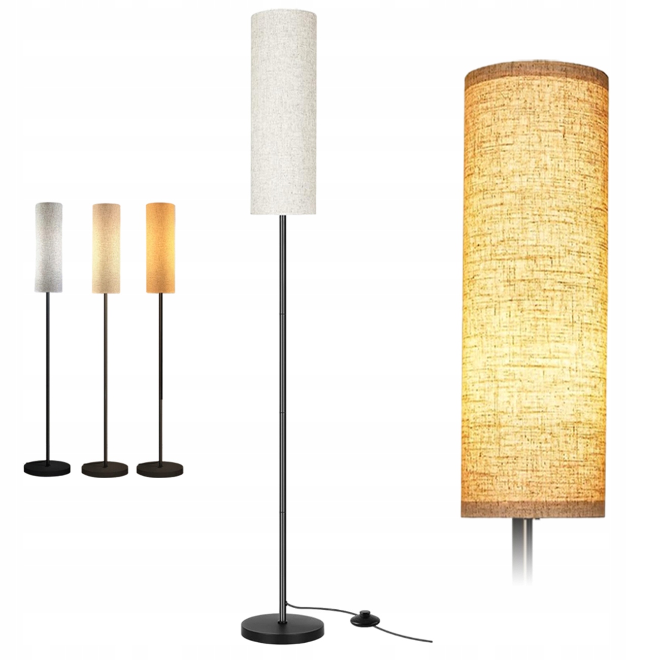 Moderní Led lampička na čtení s lněným stínítkem a nožním spínačem
