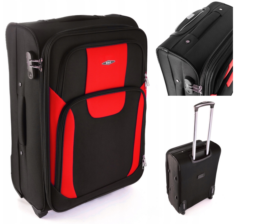 Walizka Duża XXL Rgl Gruba, Mocna Codura Bagaż Na 2 Kółkach Czarno-czerwona