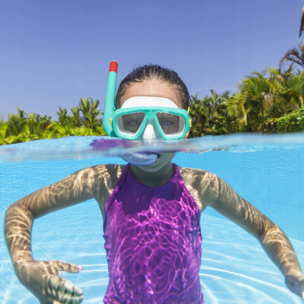 ZESTAW DO NURKOWANIA dla DZIECI MASKA RURKA 3-6lat UV Bestway 24018 Kolor dominujący odcienie niebieskiego