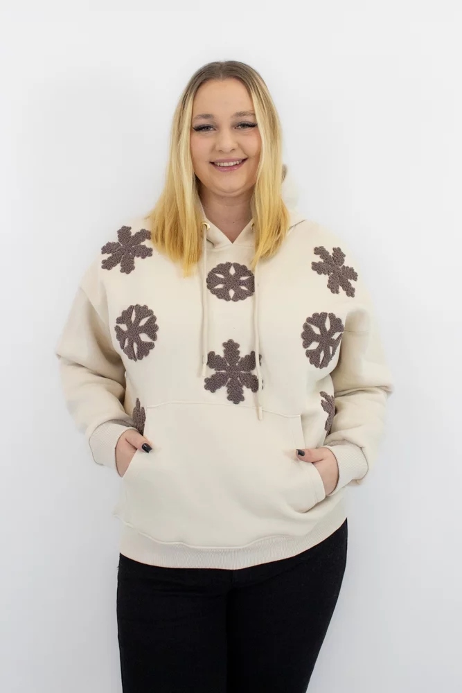 Krémová Teplá Mikina dámská s kapucí přes hlavu Uni
