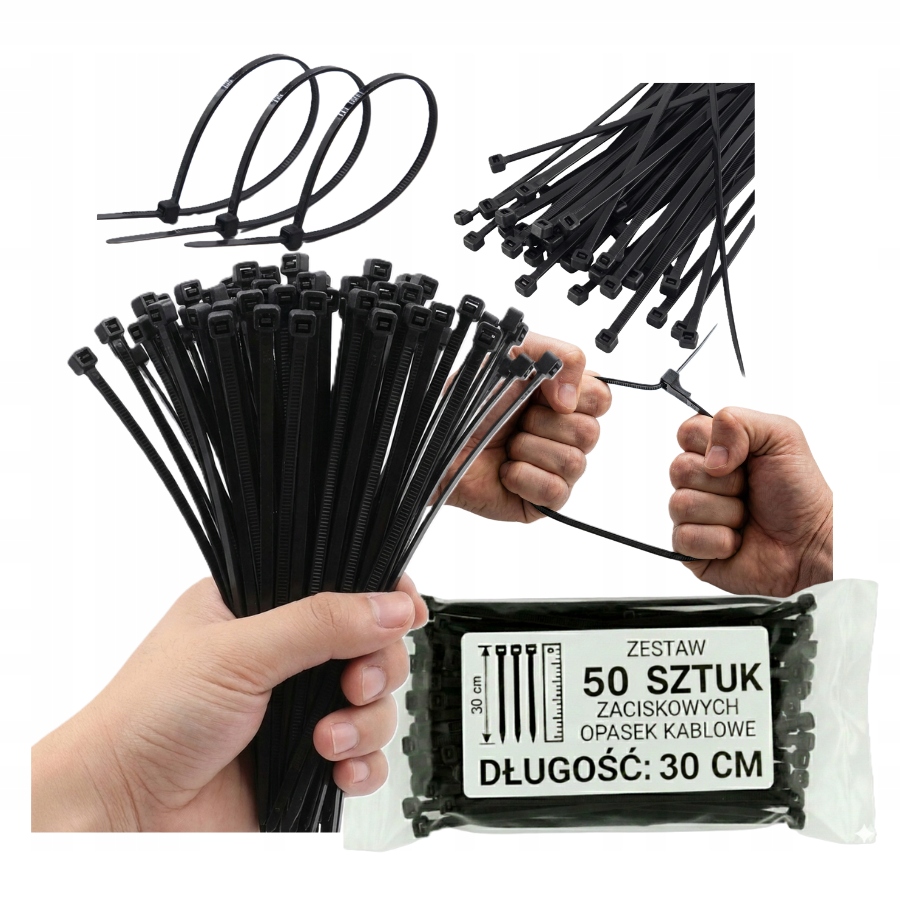 Mocna Opaska Zaciskowa Kablowe Trytytki 4,8mm 30cm zestaw czarny 100szt