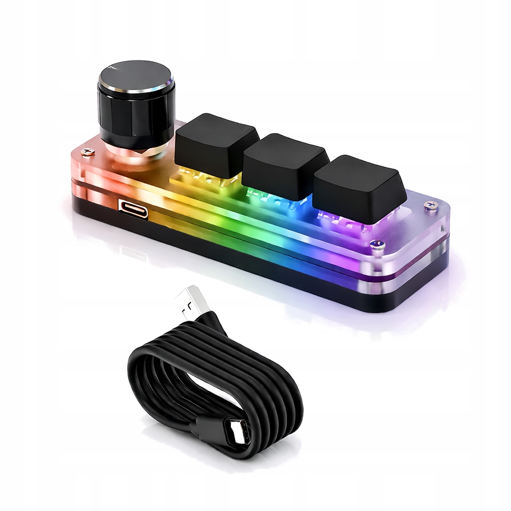 KLAWIATURA MAKRO MECHANICZNA RGB 3 KLAWISZE + POKRĘTŁO USB-C KONFIGUROWALNA