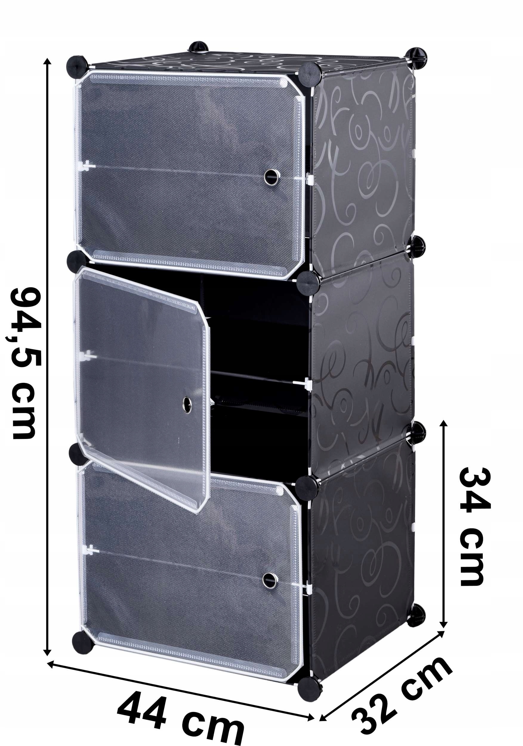 SZAFKA NA BUTY OBUWIE MODUŁOWA CZARNA REGAŁ STOJAK PÓŁKI PUDEŁKA ORGANIZER Wysokość mebla 94.5 cm