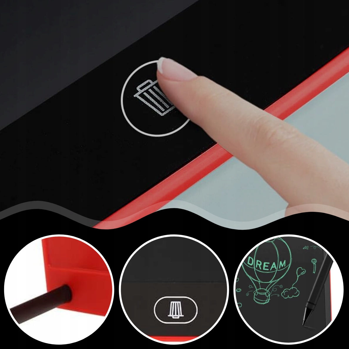 TABLET GRAFICZNY DO RYSOWANIA ZNIKOPIS TABLICA LCD 8,5 CALA CZERWONY Marka bez marki