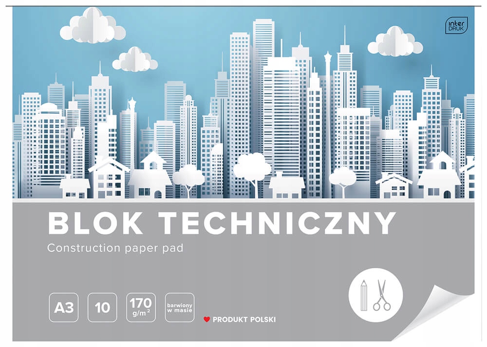 Blok techniczny biały A3 INTERDRUK 10 arkuszy 170g Kod producenta 030-00210X