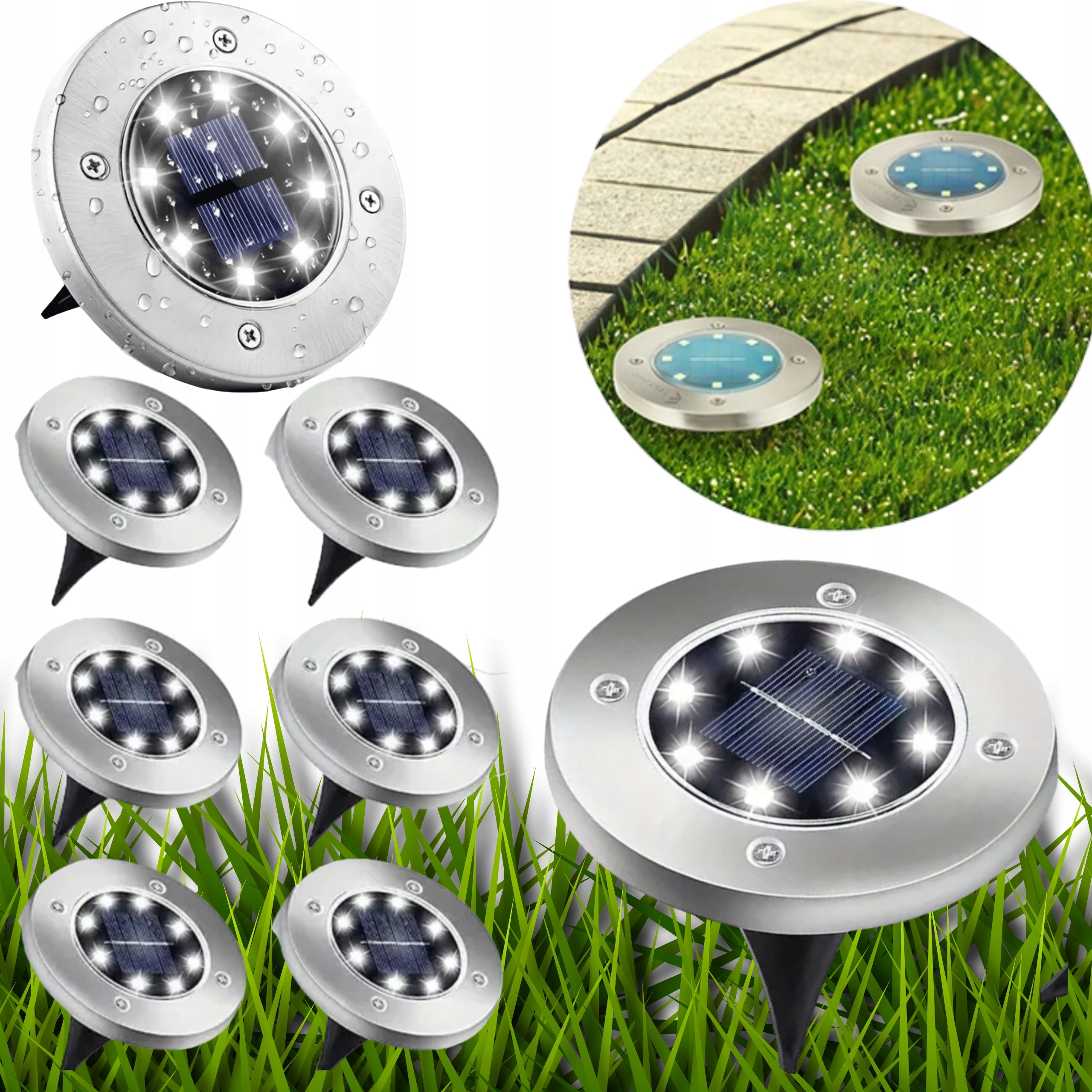 Solární Lampa Senzor Disk Zapichovací 8 Led Voděodolné Zahradní Lampy x8