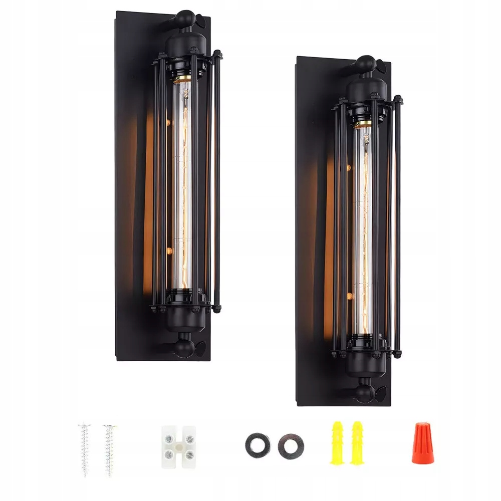 2ks Nástěnné svítidlo Retro černé Loft retro Lampa bílá teplá E27
