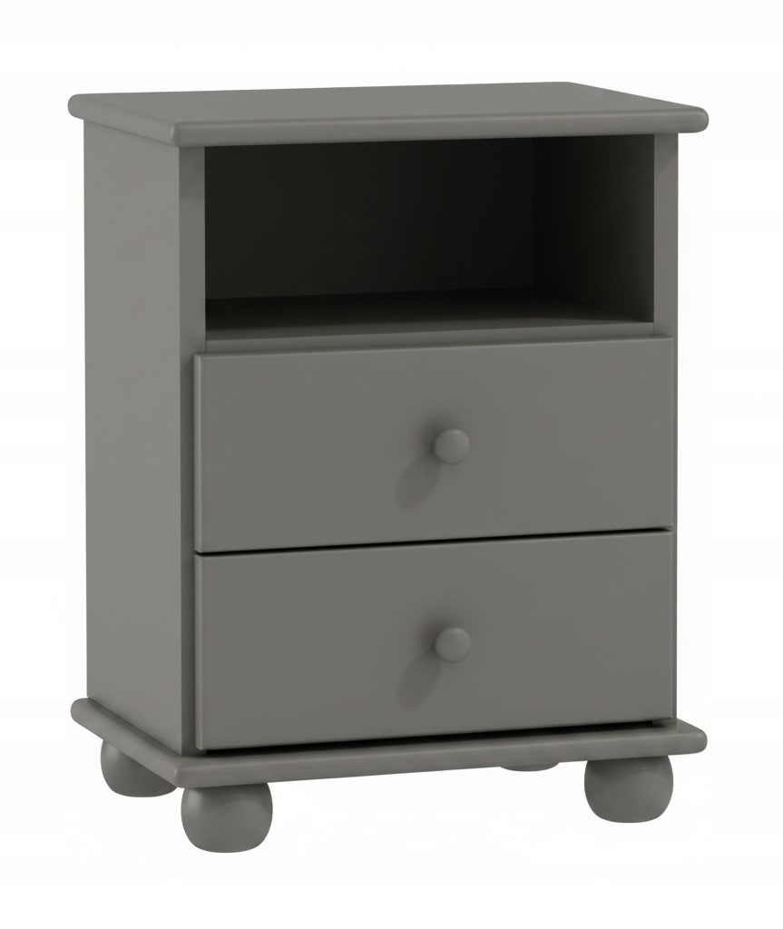 noční stolek Dřevěný stolek 2 Zásuvky Borovice Šedá