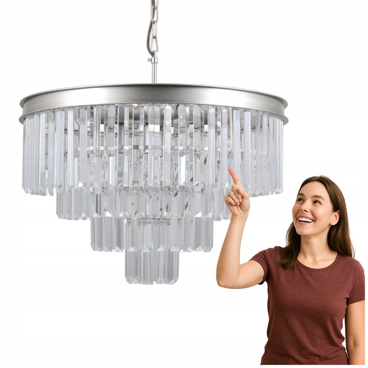 Lampa wisząca glamour Verdes 8xE14 srebrna Italux