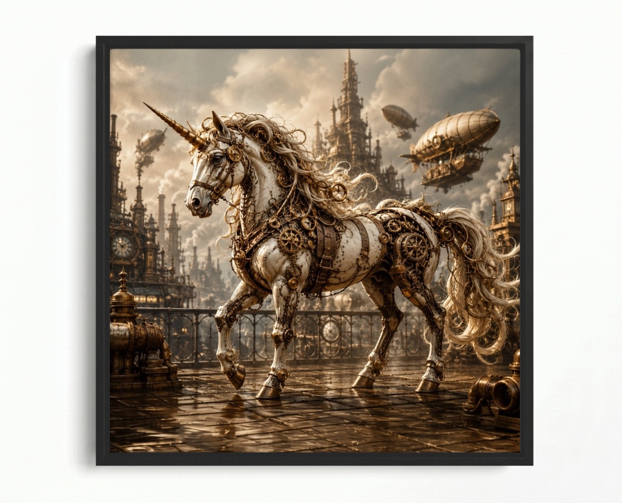 Obraz Rama American Box Kôň Jednorožec Steampunk Retrofuturizmus Loft 60x60