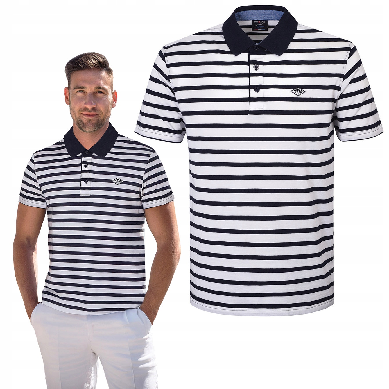polokošile Pánské Bílo-granátové s pruhy Bavlna Hasimi XL Pako Jeans