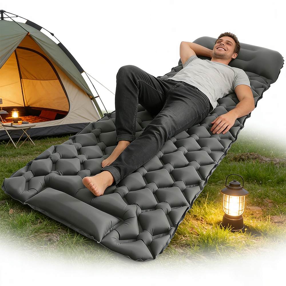 Materac Dmuchany Turystyczny Mata 195X60X5.5CM Z Poduszką Na Biwak