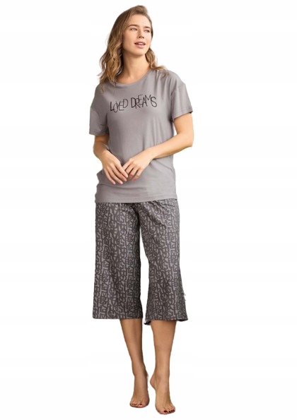 Šedé Pyžamo Loved Dreams Viskóza Kalhoty 3/4 Tričko M