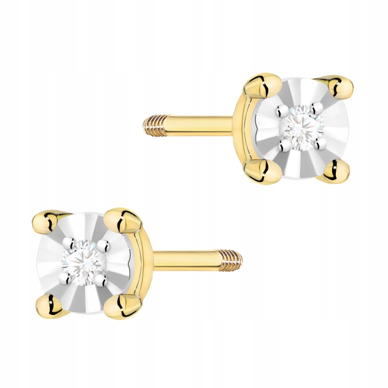 Zlaté Náušnice pr. 585 Klasická tyčinka s Brilianty 0,02ct 14k