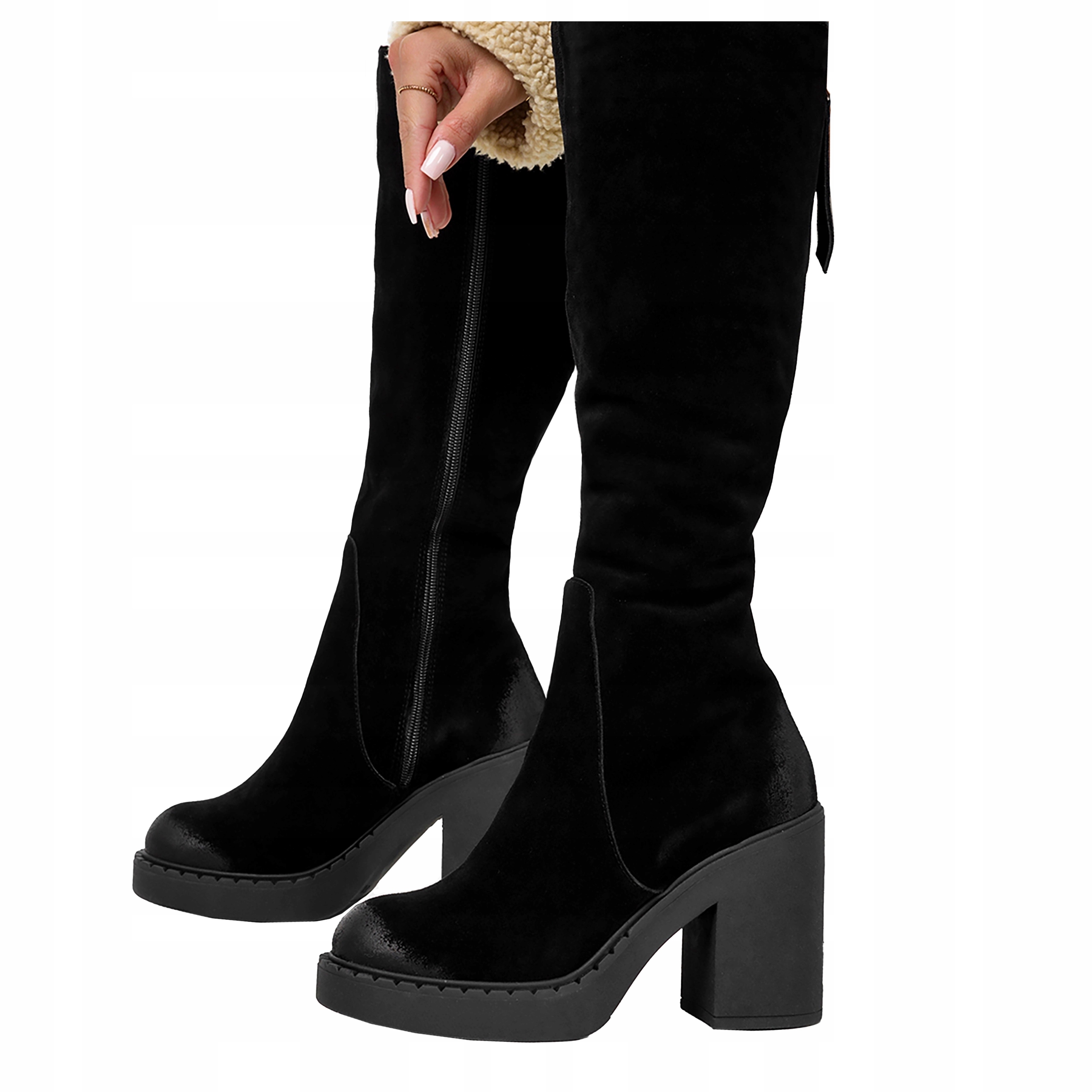 Kozačky Kožené Černé Dámské Na Podpatku Sloupku Produkt Polský vel. 39