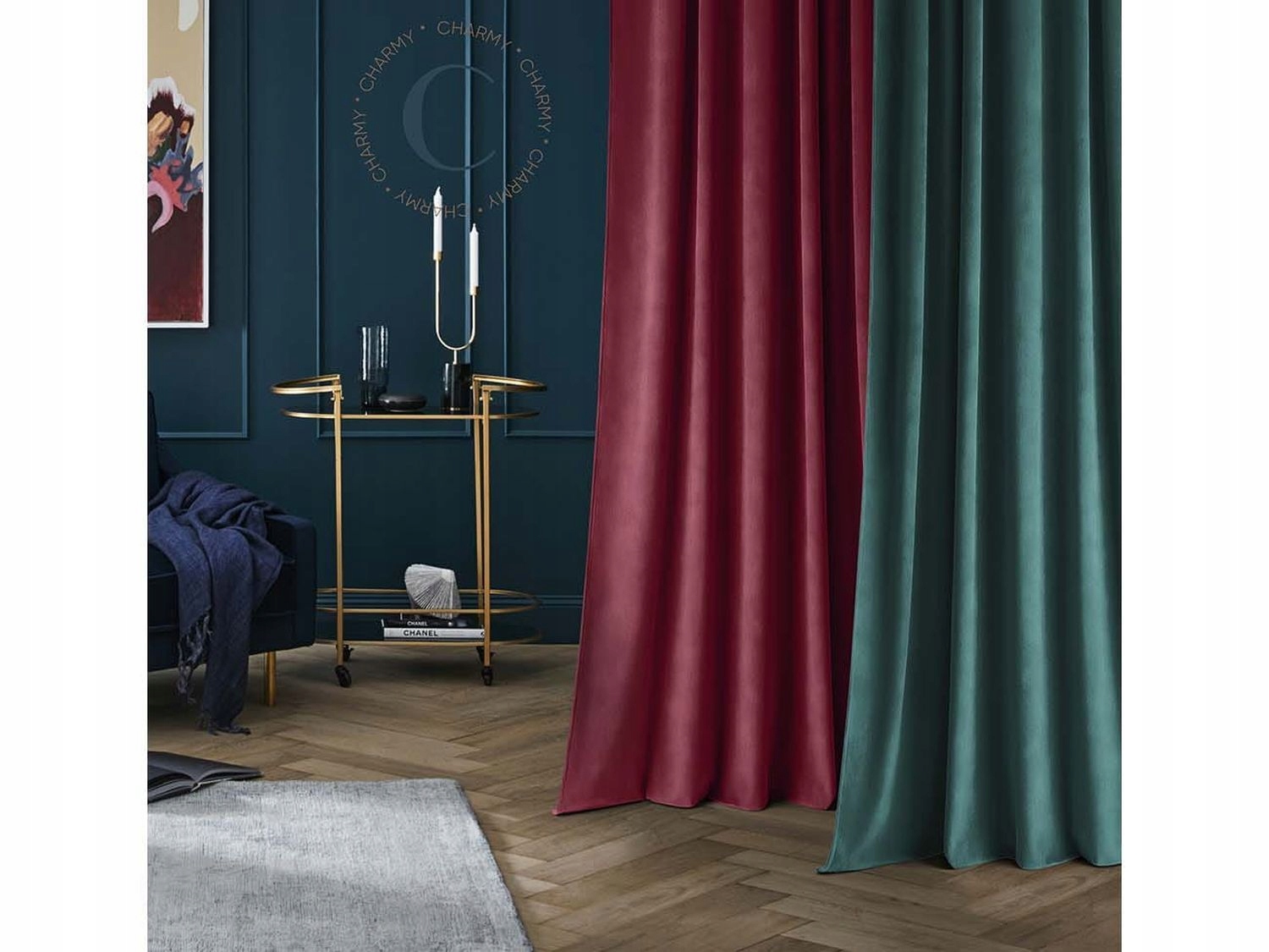 ZASŁONA WELUROWA CHARMY 140X170 TAŚMA B.ZIEL Kolor odcienie zieleni inny