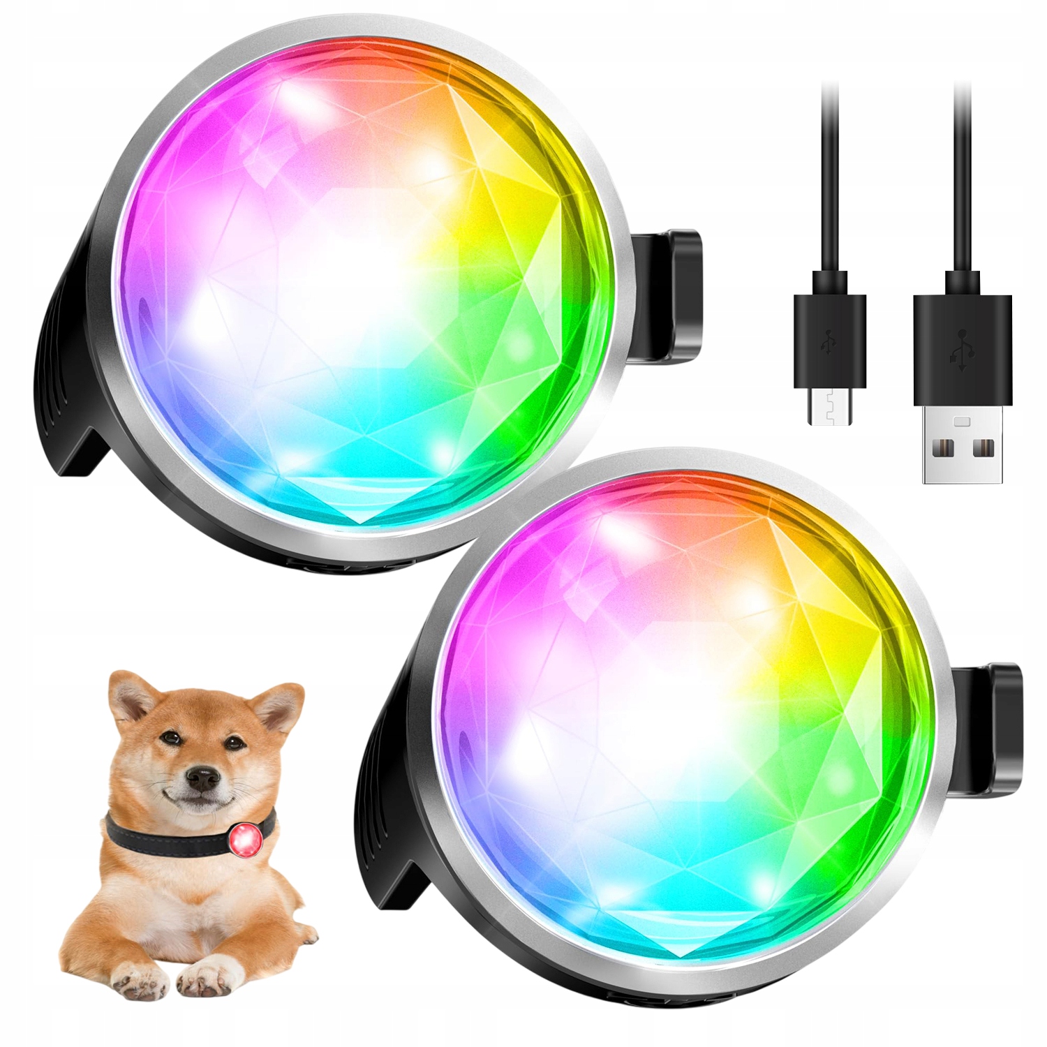 Levně Led Světlo Na Obojek Pro Psa Rgb Přívěsek Bliká Akumulátor Voděodolná 2KS