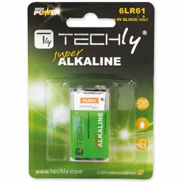 Techly Baterie alkaliczne Techly 9V 6LR61 PP3, 1sz