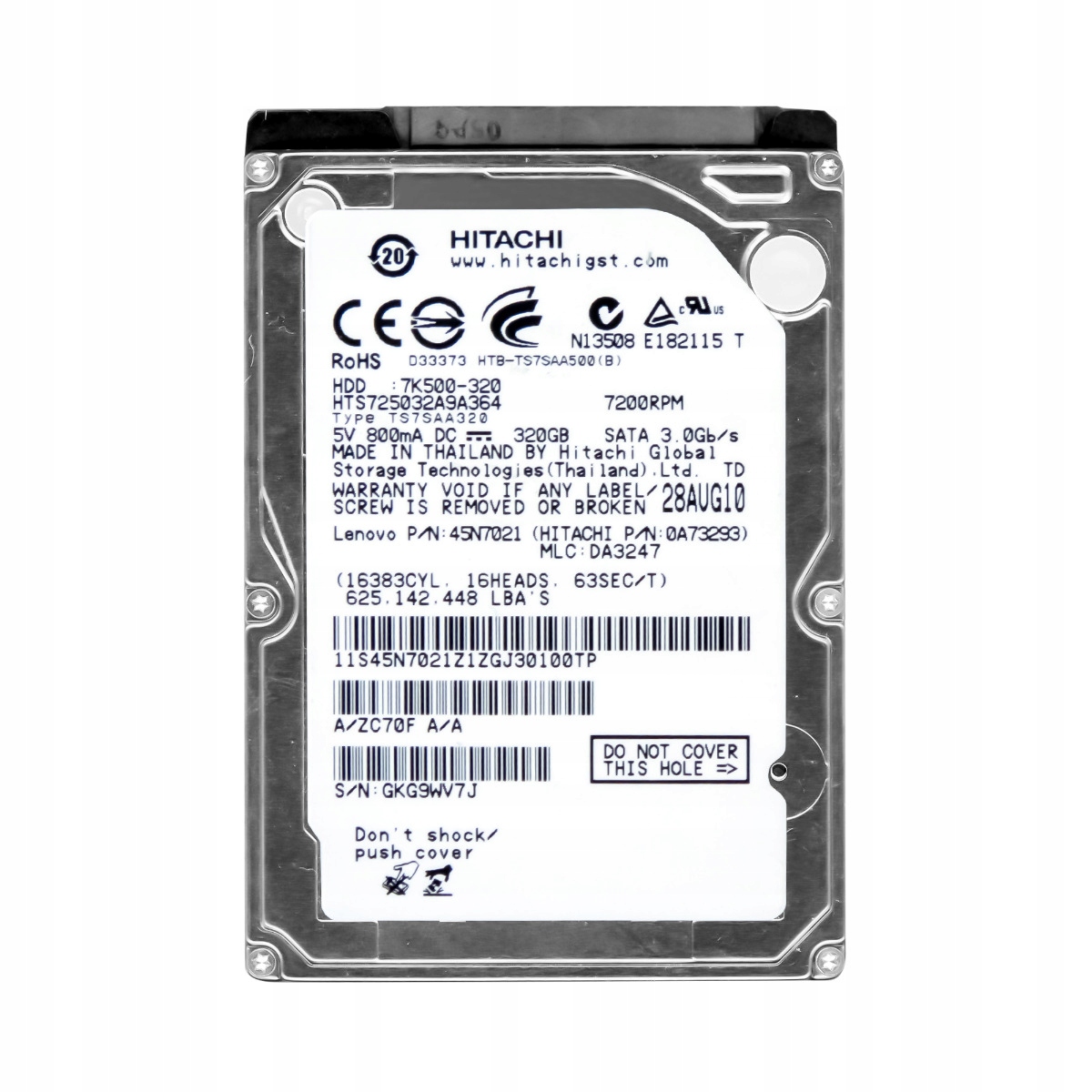 TravelStar 7K500 320GB 7.2K 16MB Sata II 2.5'' HTS725032A9A364