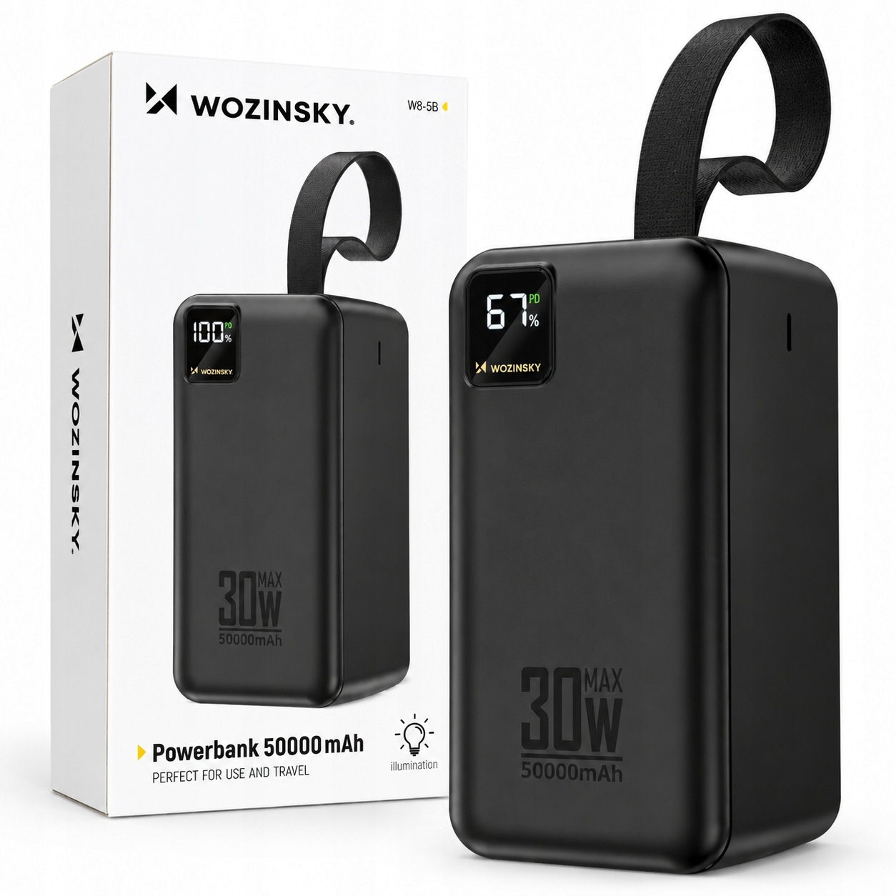 Powerbanka Woz Silná 50000mAh 30W Cestovní S Svítilnou pro Telefon Tableta