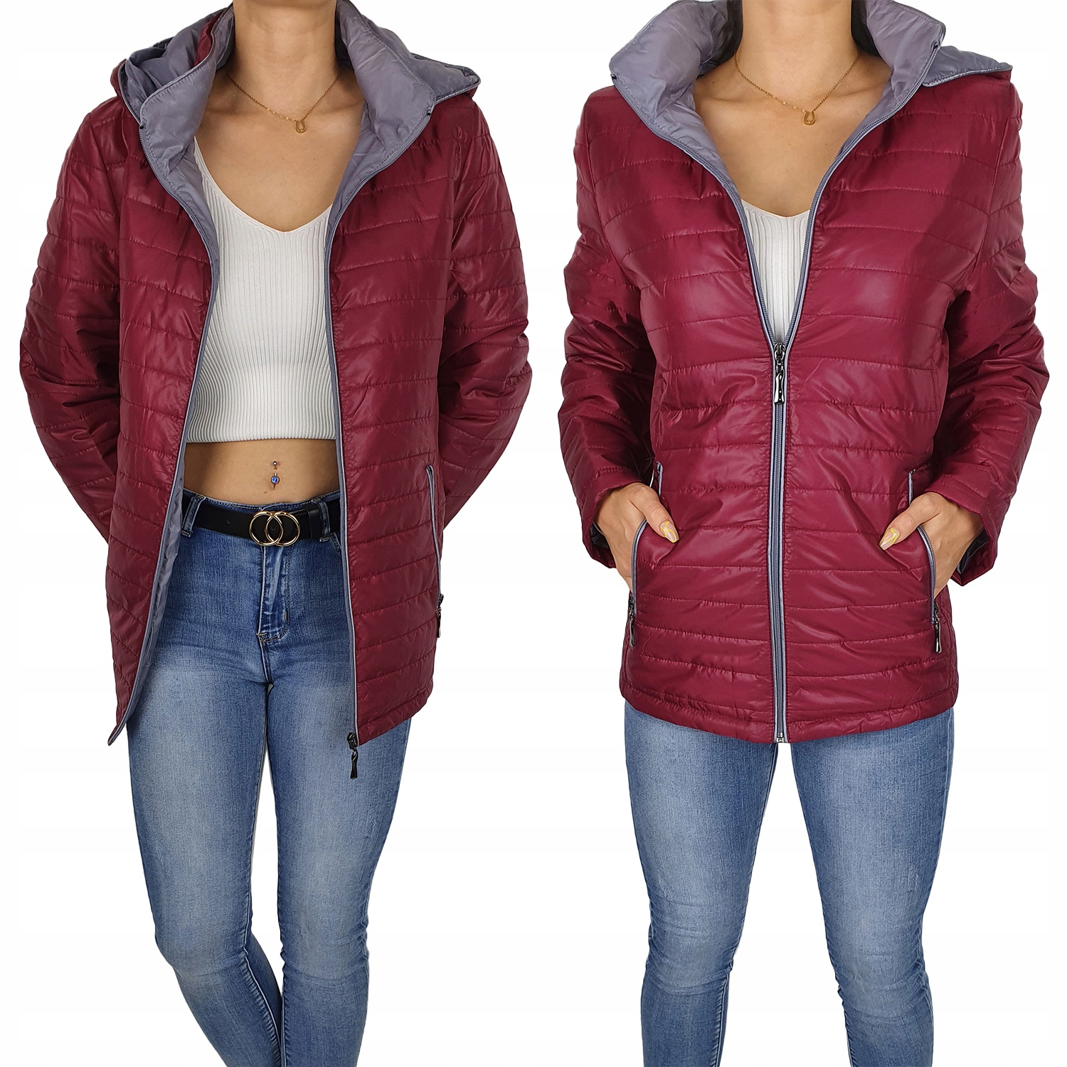 #damska Kurtka Pikowana Kaptur Plus Size Kolory#