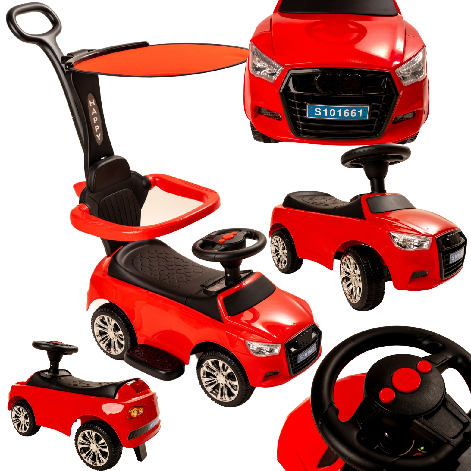 Duży Jeździk Dla Dzieci Pchacz Odpychacz Autko Z Rączką Dźwięki Klakson 3w1