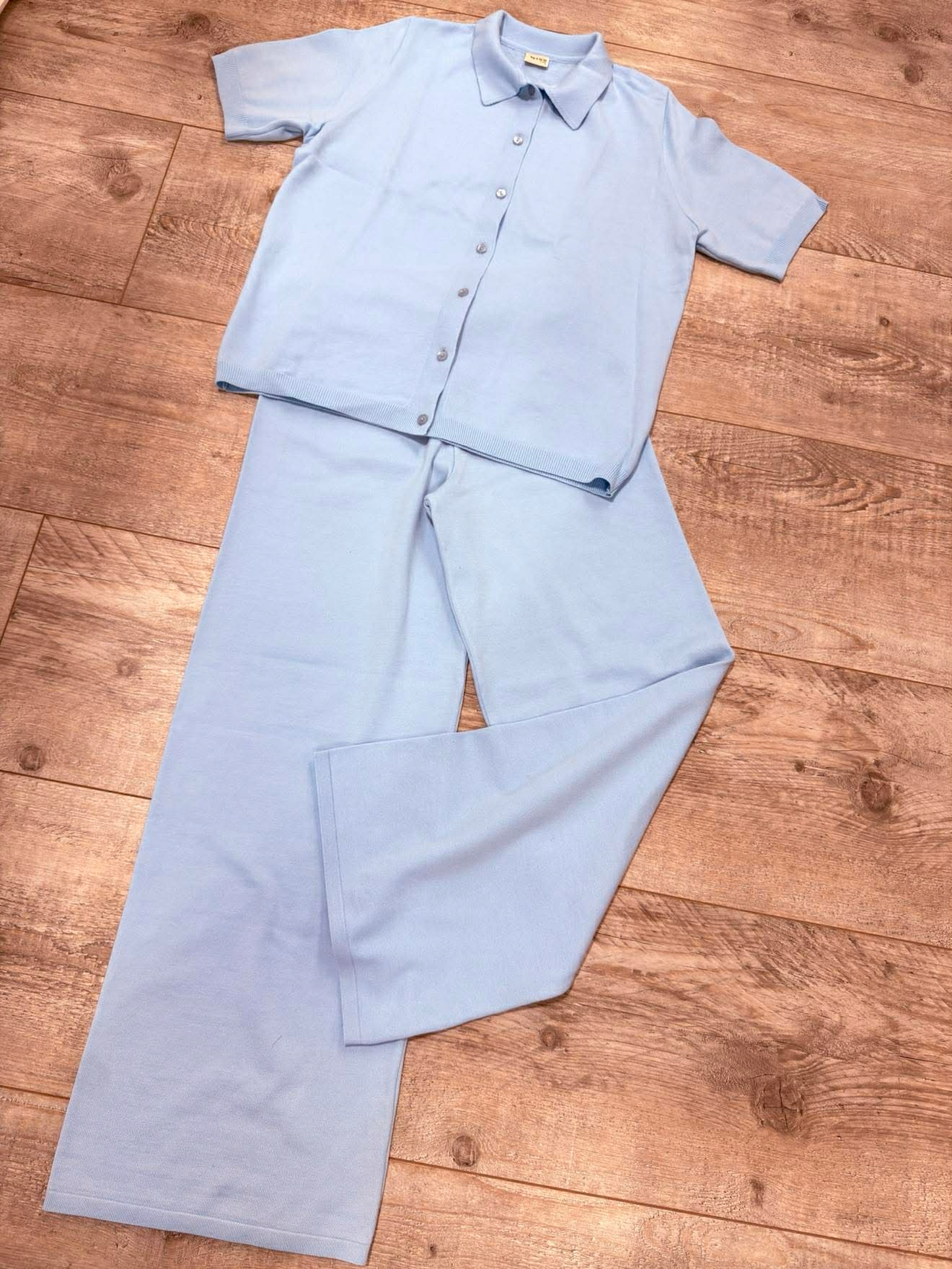 By O La La...! Komplet Úpletová Halenka Kalhoty Modrá M