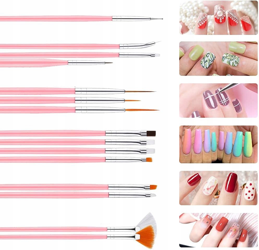 ZESTAW PĘDZLI PĘDZELKI DO ZDOBIENIA HYBRYD ŻELU OMBRE SONDA PĘDZEL 15 szt. Marka inna marka