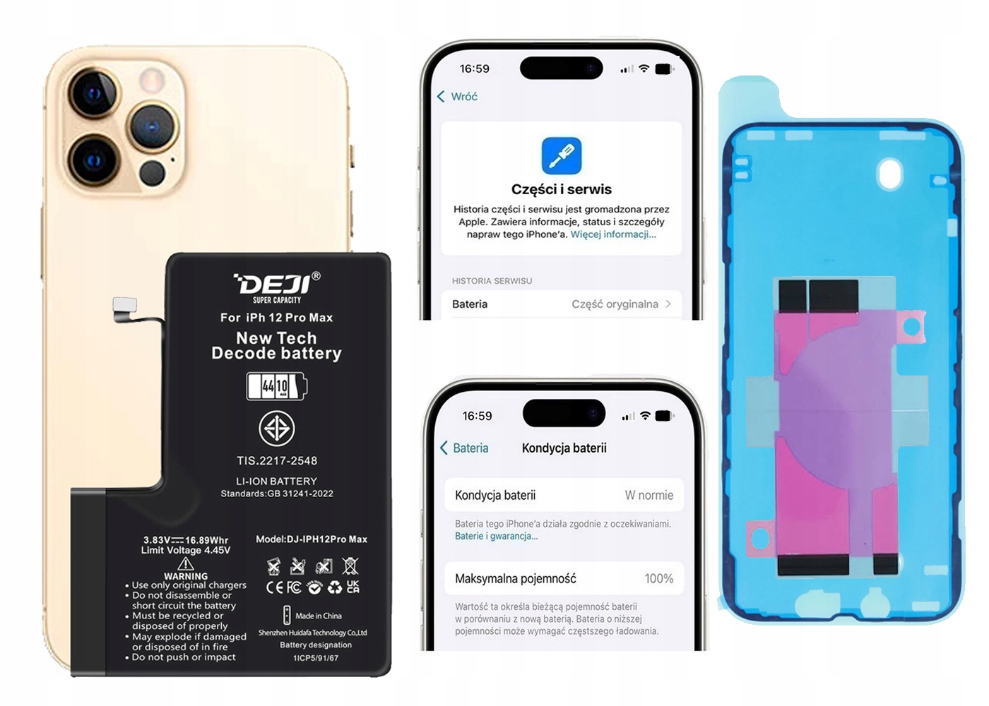 Powiększona bateria Deji 4410mAh do iPhone 12 Pro Max Bez Komunikatu