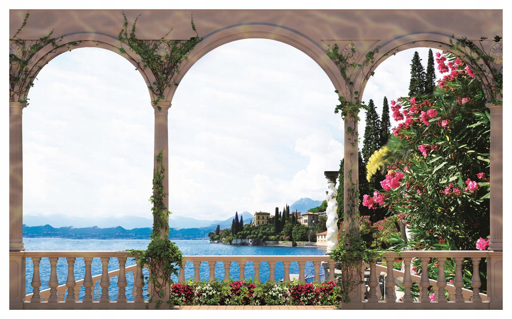 Fototapeta Oblouky Květiny Moře vinylová 254x184 Středomořský ráj lepidlo