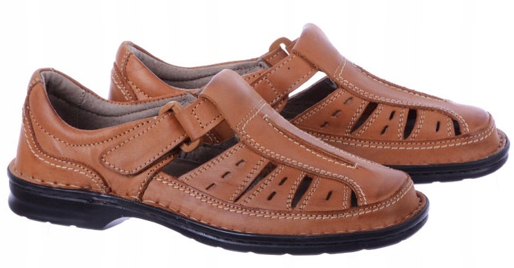 Polobotky pánské sandály na suchý zip kožené hnědé 45