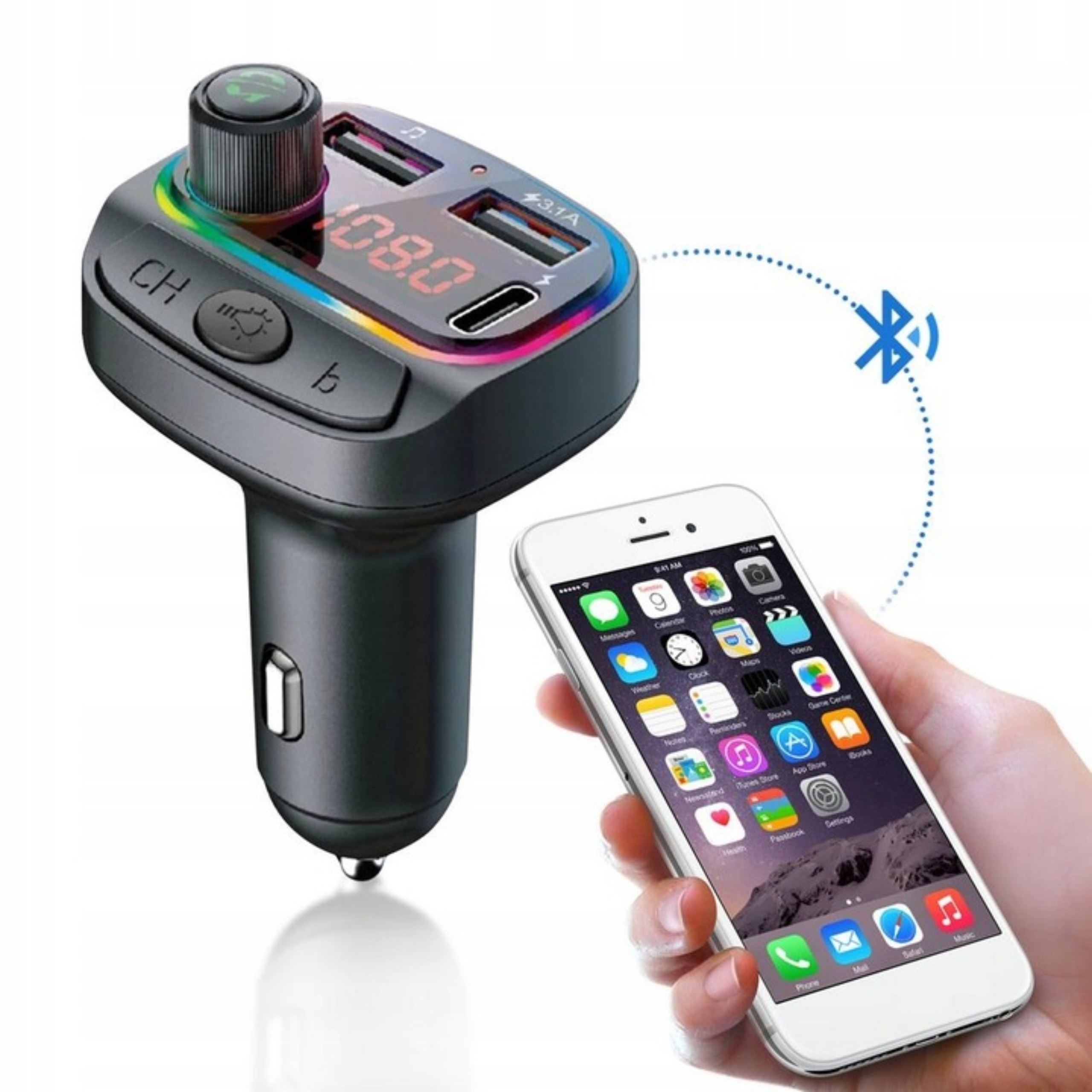 TRANSMITER BLUETOOTH SAMOCHODOWY FM ŁADOWARKA USB QC 3.0 Model SILAD-C14