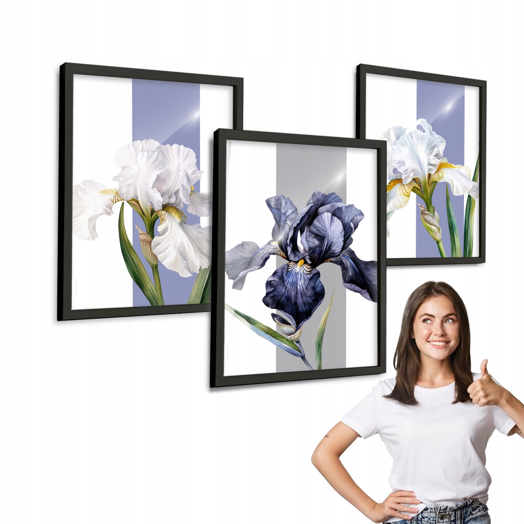 Sada 3 obrazů vzor Květiny Orchideje černý rámeček 50x70 plexi triptych